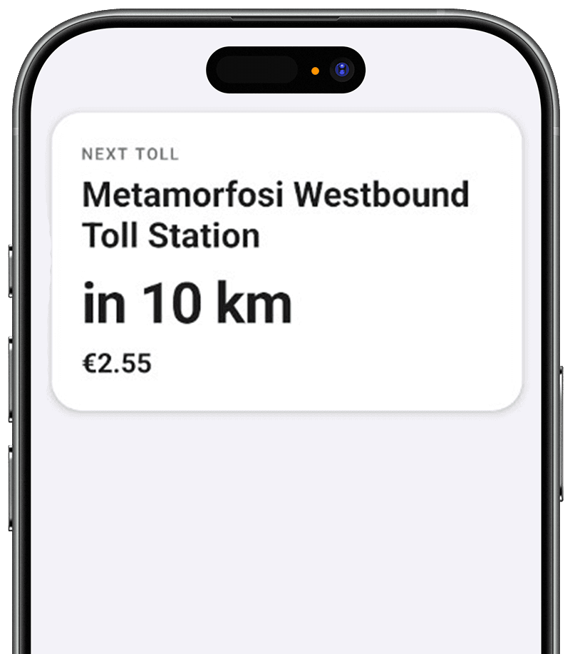 Spoken toll alert screen in the Diodia app