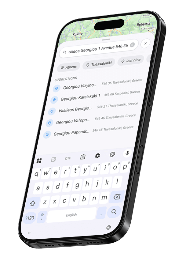Address search screen in the Diodia app