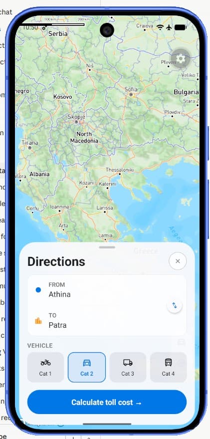 Route and vehicle entry screen in the Diodia app